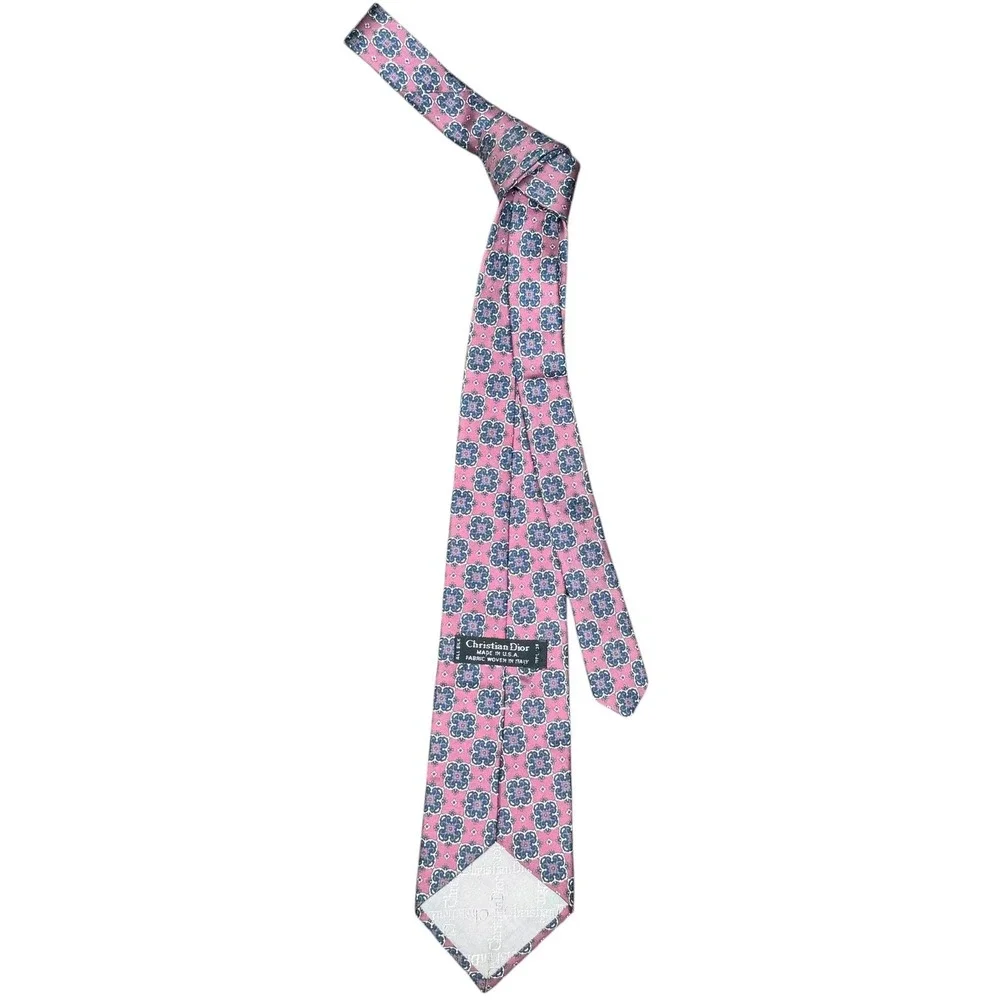 Christian Dior Necktie Mens OS Pink Geometric Medallion Silk Italian Fabric Tie